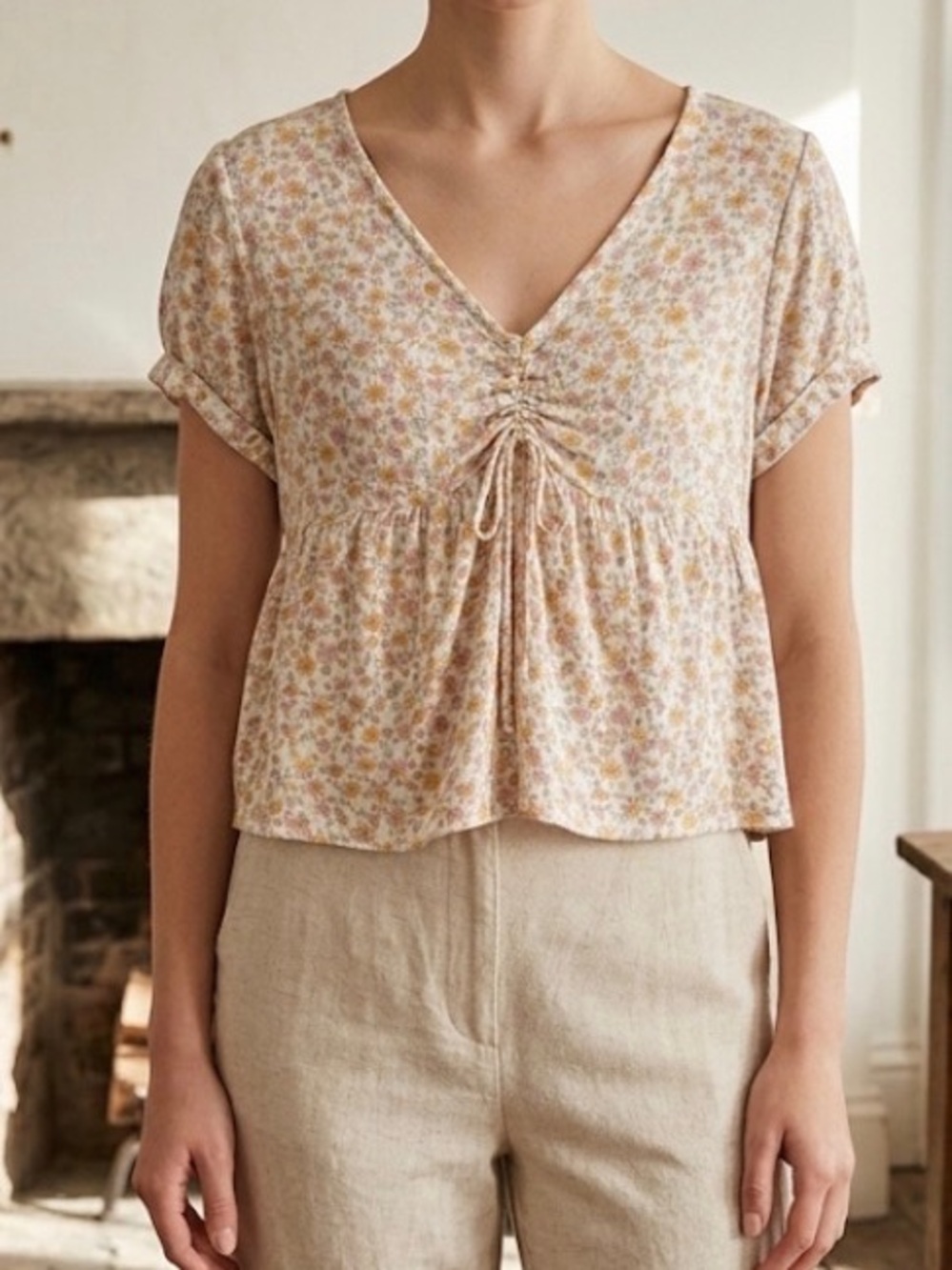 Floral V-Neck Babydoll Floral Top